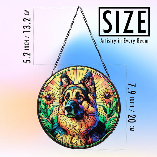 Stained Glass Dog Memorial Suncatcher,German Shepherd Window Hanging,Sympathy Gifts for Pet Loss,7.9 inch/20 cm Home and Garden Decor for Dog Lovers (German Shepherd)