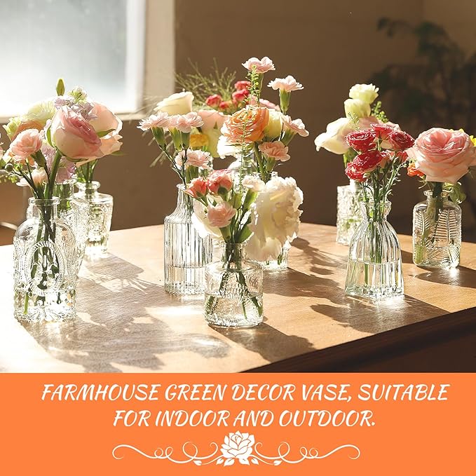 65PCS Glass Bud Vase Set, Different Small Vases for Flowers, Clear Centerpieces, Mini in Bulk Rustic Wedding Decorations, Vintage Look Home Table Flower Decor