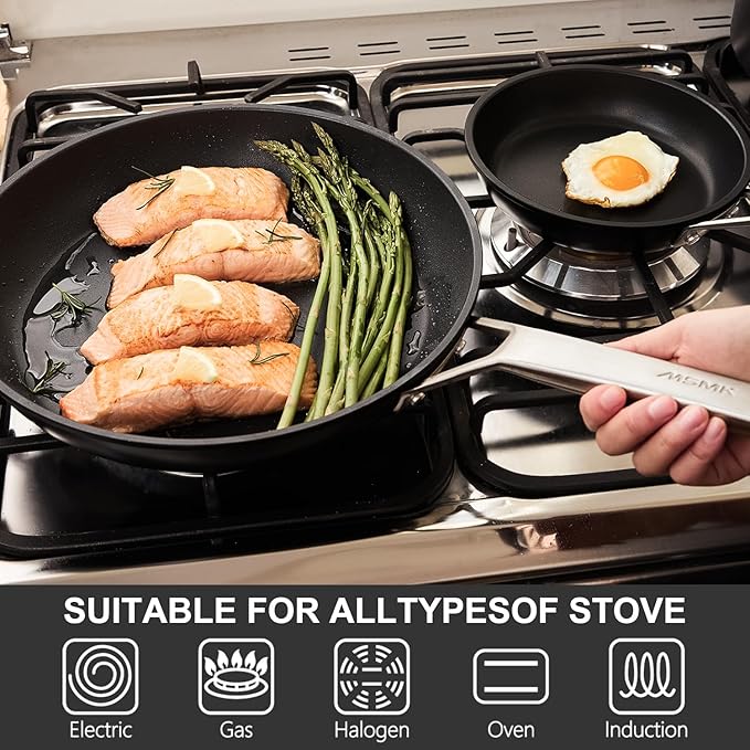 MsMk 10 inch Nonstick Frying Pan, Carbonize also Non-Stick Saute Pans, PFAS & PFOA Free Non-Toxic, Scratch-resistant, All Stovetops for Induction, Ceramic and Gas Cooktops, Dishwasher & Oven Safe