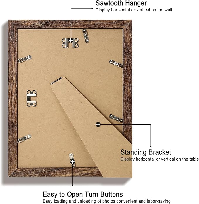 9x12 Picture Frame Set of 4 with Tempered Glass, Wooden Rustic Frame Display 6x8 Pictures with Mat or 9 x 12 Without Mat, Photo Frame for Wall Mount and Tabletop Display
