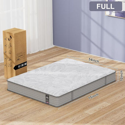 Full Mattress 12 Inch, Memory Foam Mattress with Pocket Spring, Soft & Comfortable Medium Firm, Motion Isolation, Pressure Relief, CertiPUR-US Certified (75"*54"*12")