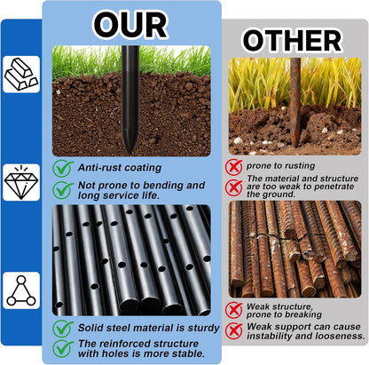 5PCS 12 Inch Round Steel Concrete Form Stakes with Holes Heavy Duty Rebar Stakes Concrete Pins for Concrete Forms, Garden Fence, Rust Resistant Removable Reusable, 3/5" Diameter, Pointed