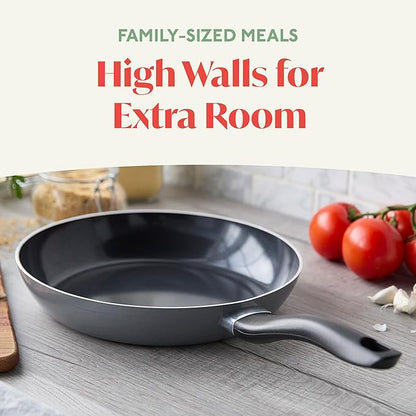 Deco 11” Nonstick Frying Pan Skillet, Made in Italy, Diamond Ceramic PFAS-Free, Dishwasher & Metal Utensil Safe, Durable Gloss Enamel Finish, Stay-Cool Handle, High Walls-Extra Room, Gray