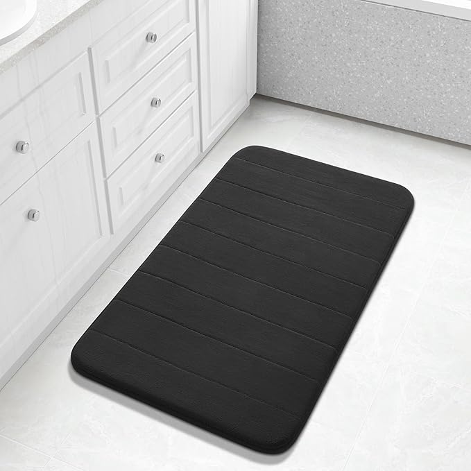 Yimobra Large Bath Mat 36"x24", Super Soft Quick Dry Memory Foam Bathroom Rug, Water Absorbent, Non Slip Backing Machine Washable for Tub Shower, Thick Comfort Support, Black