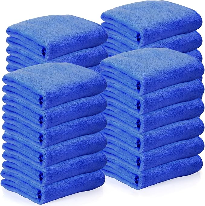 Newwiee 24 Pcs Coral Velvet Microfiber Bath Towels Sets 28 x 55 Inch Large Absorbent Multipurpose Quick Drying Soft Body Towels for Shower Bathroom Beach Fitness Yoga Sports Spa(Blue)