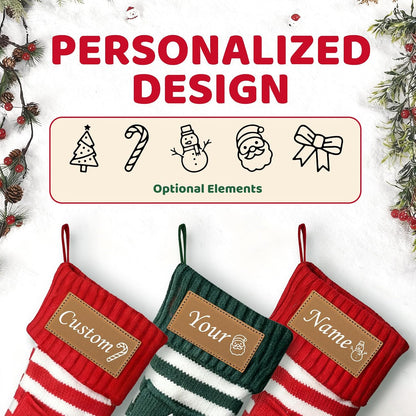 DPDP Personalized Christmas Stockings – Custom Christmas Stockings with Names, 18" Large Family Knit Stocking with Leather Nameplate, Customized Xmas Decorations for Fireplace, Gifts for Kids 1 Pack