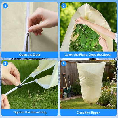 MIXC Plant Covers Freeze Protection, 47.2''×70.8'' Winter Cold Weather Frost Blankets Shrub Jacket with Drawstring Reusable Frost Protection Cloth for Outdoor Plants Fruit Tree Potted (4 Pack)
