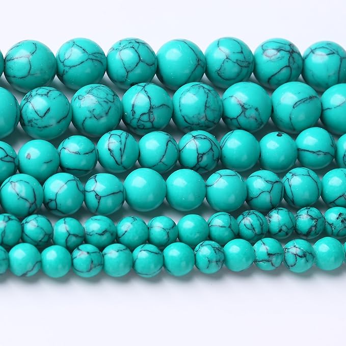 Naturalturquoise Stone Beads Gemstone Round Crystal Energy Jade Beads Stone Beads for Jewelry Making DIY Bracelet Necklace Jewelry Making 1 Strand 15.5inch 60PCS 6MM