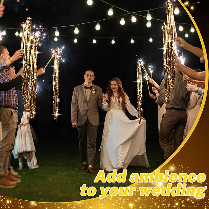50 Pcs Wedding Fairy Wands with Bells Foil Tinsel Ribbon Stick Wands Tinsel Party Streamers with Bell Glittery Bridal Wedding Send Off Ideas Holiday Celebration (Champagne Gold)