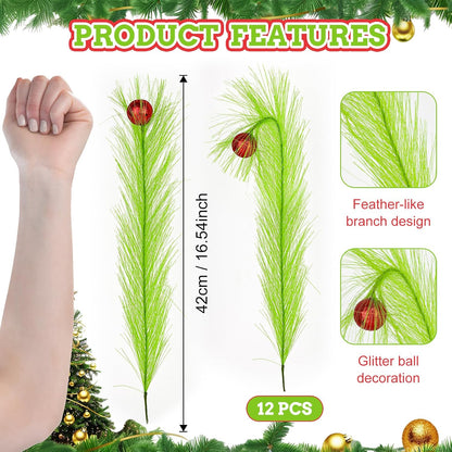 12 Pcs Artificial Vase Fillers Fake Pampas Grass Stems Resistant & Non-Fading Simulation Pine Branch for Bedroom Kitchen Decor Boho Farmhouse Room Decor