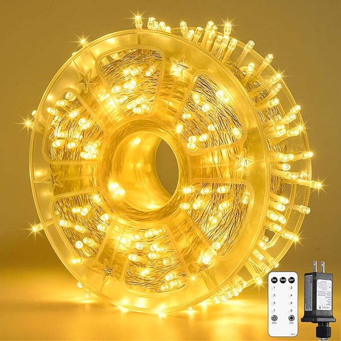 JMEXSUSS 400 LED String Lights Indoor Outdoor Waterproof, 132 ft Warm White Christmas Lights Plug in with Remote, 8 Modes Led String Lights for Outside Patio Holiday Party Bedroom Classroom Decor
