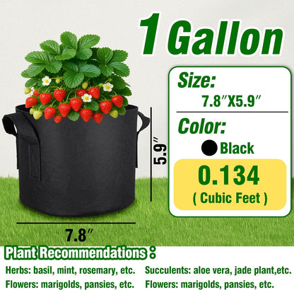 PHYEX 12-Pack 1 Gallon Nonwoven Grow Bags, Heavy Duty Aeration Fabric Pots with Durable Handles, Come with 12 Pcs Plant Labels