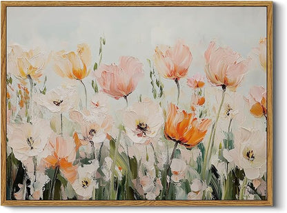 InSimSea Framed Wall Art for Living Room Flower Paingtings Tulips in Full Bloom Pictures Wall Decor Room Aesthetic Floral Art Elegant Canvas Print Home Decor for Bathrrom, Bedroom Décor 12x16In