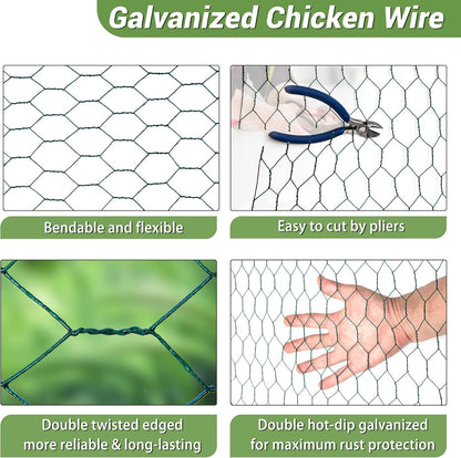 Chicken Wire Fencing Mesh, Galvanized Hexagonal Floral Chicken Wire, Outdoor Anti-Rust Poultry Netting for Garden Fence (4 ft x 100 ft, PVC Coated)