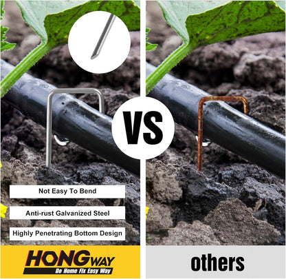 HongWay 500 Pack 6 Inch Landscape Staples, Garden Staples Pins Galvanized 11 Gauge Ground Stakes Yard Lawn Staples for Turf Landscaping Fabric Fence Tent Irrigation Tube Outdoor Decorations