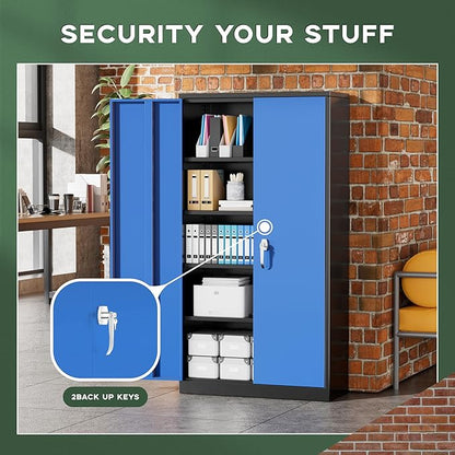 Greenvelly Metal Garage Storage Cabinet with Doors and Adjustable Shelves,72" Steel Lockable File Cabinet for Home Office,Garage,School(Black Blue,32" W x 16" D)