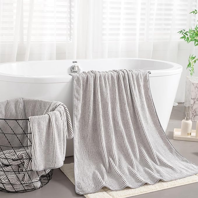 4 Piece Bath Towel Set 35"x70"Oversized Bath Towel for Bathroom Ultra Soft Fluffy Extra Large Bath Sheet Luxury Premium Bathroom Towel Highly Absorbent Quick Dry Shower Towel for Hotel Spa,Brown White