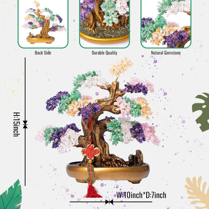 Natural Chakra Gemstone Crystal Bonsai Tree of Life Large Feng Shui Money Tree for Luck and Wealth Desk Decoration(1,251 Gem Count)