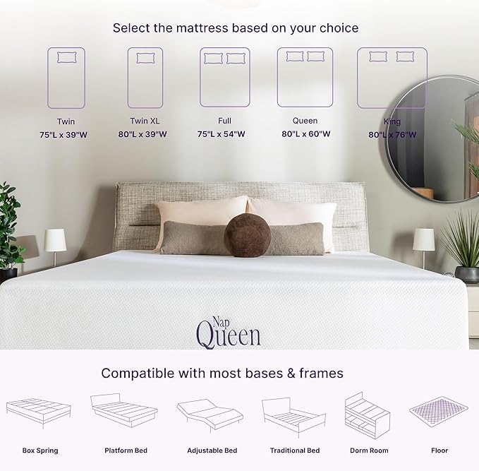 NapQueen Twin-XL Mattress, 12 Inch Charcoal Memory Foam, CertiPUR-US Certified, Bed in a Box