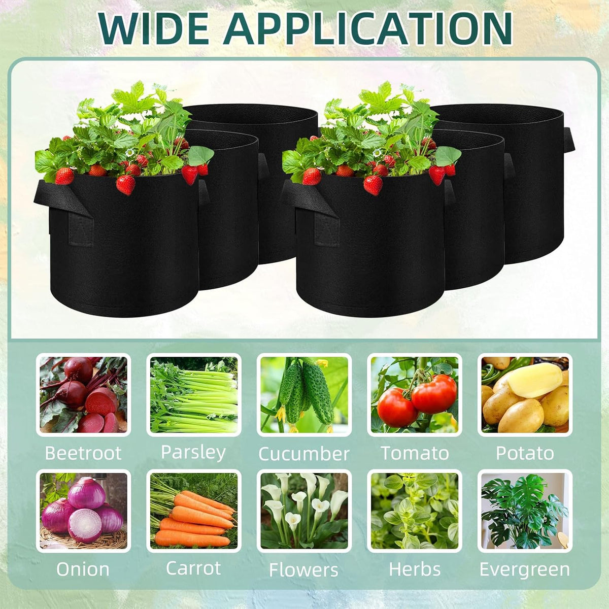 200 Pack 10 Gallons Grow Bags, Non-Woven Fabric Pots Plant Bags, Plant Grow Bags with Handles, Garden Plant Bags for Potatoes, Carrots, Tomatoes and Other Vegetable,Fruits