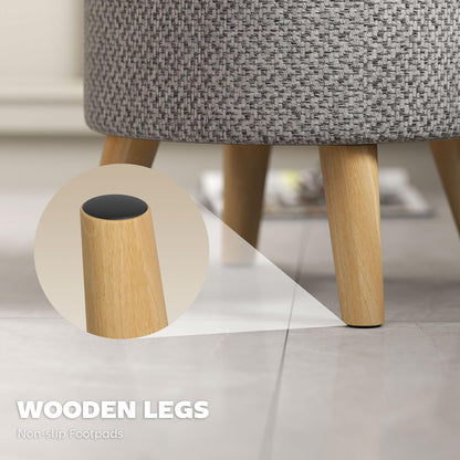 Light Gray Round Storage Ottoman with Hidden Lid and Linen Fabric