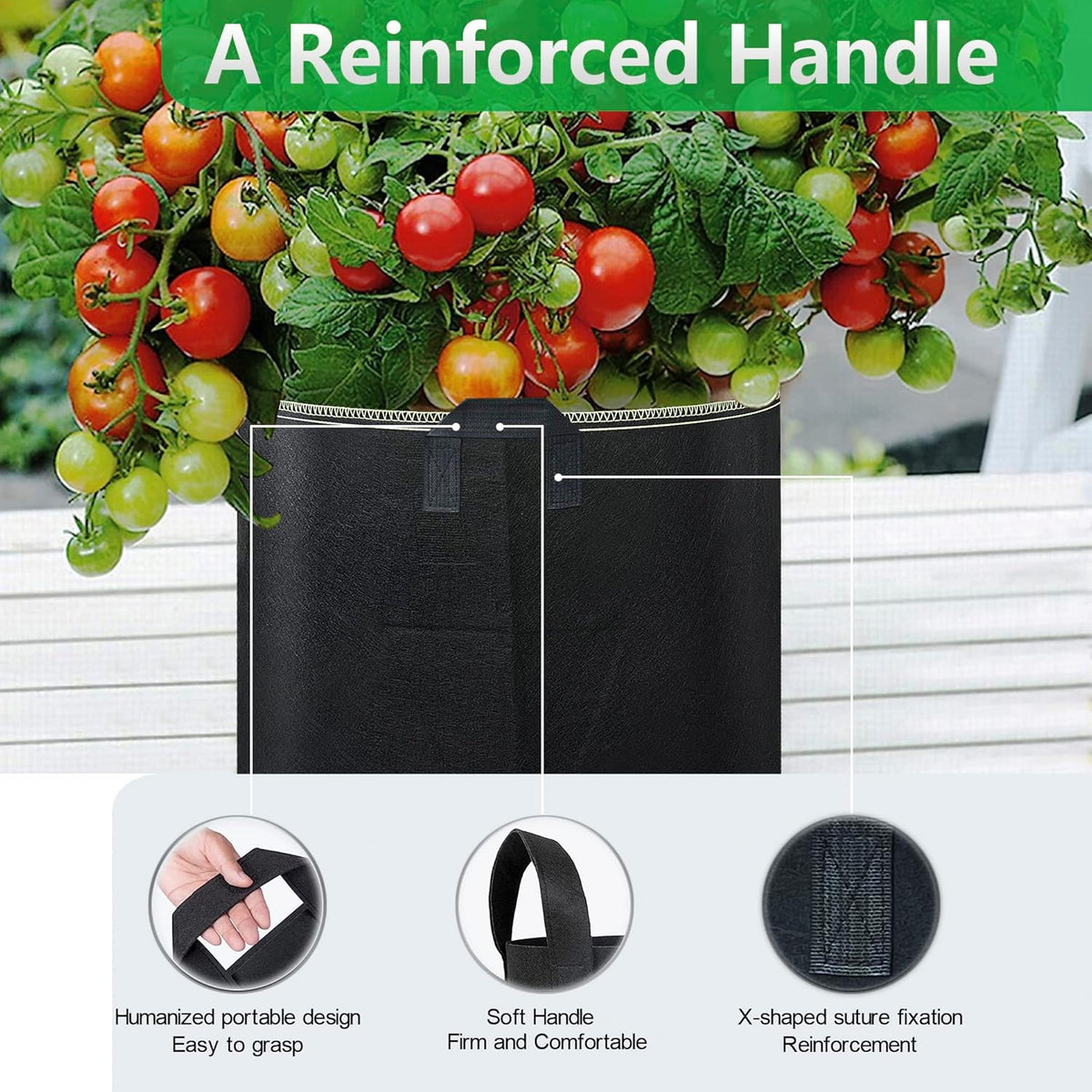 LINERY 10-Pack 15 Gallon Grow Bag Planting Black Heavy Duty Thickened Grow Bag with Handles Non-Woven Fabric Plant Pots (10-Pack 15 Gallon)