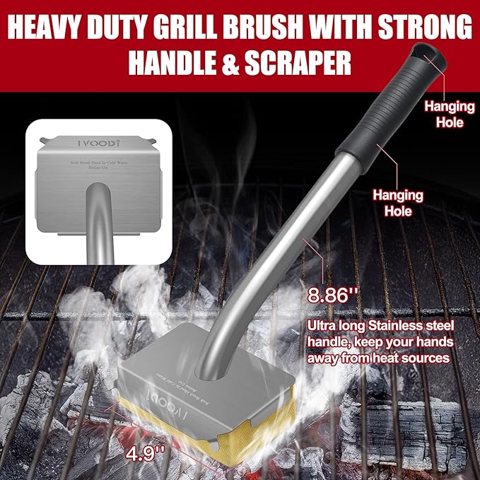 Steam Grill Brush-Grill Brush Bristle Free,Reinforced Grill Cleaner Scraper, Aramid Fiber Twill Pads,Replaceable Head Barbecue Grill Cleaner Brush,Heat-Resistant Twill Pads & Steam Cleaning Tool
