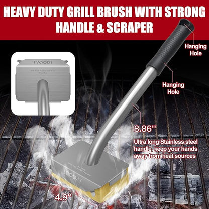 Steam Grill Brush-Grill Brush Bristle Free,Reinforced Grill Cleaner Scraper,Heat-Resistant Aramid Fiber Twill Pads,Replaceable Head Barbecue Grill Cleaner Brush,Grill Brush for Outdoor