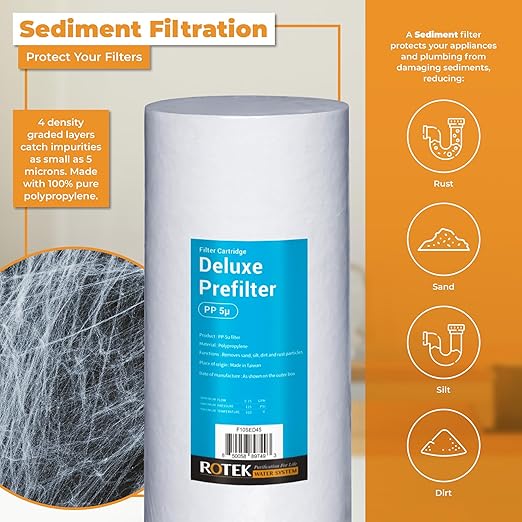 Rotek Water Systems Whole House Water Filtration System | 2-Stage Water Filter System | SED & KDF | Clean Drinking Water | Sediment & KDF Filter | Heavy Metal Reduction | 10 Inch