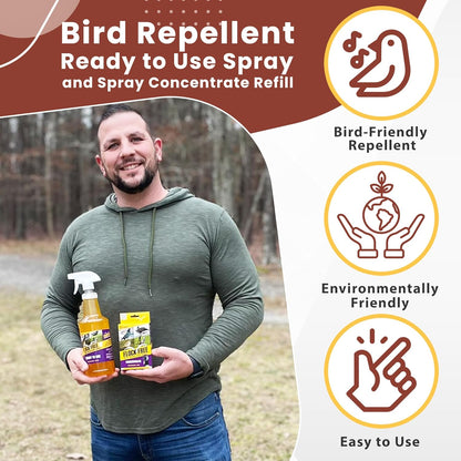 Bird Repellent Spray Bundle, Ready to Use Bird Spray 32oz + Concentrate 4oz Refill