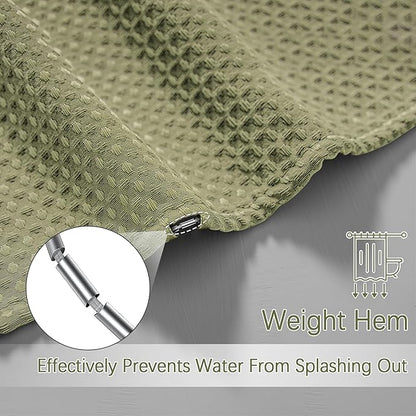 Khaki Shower Curtain Waffle Weave 60 Inches Heavy Fabric Duty Shower Curtains for Stall, Water Repellent 256GSM Weighted Modern Bathroom Shower Curtains with 10 Metal Hooks, 60Wx72H