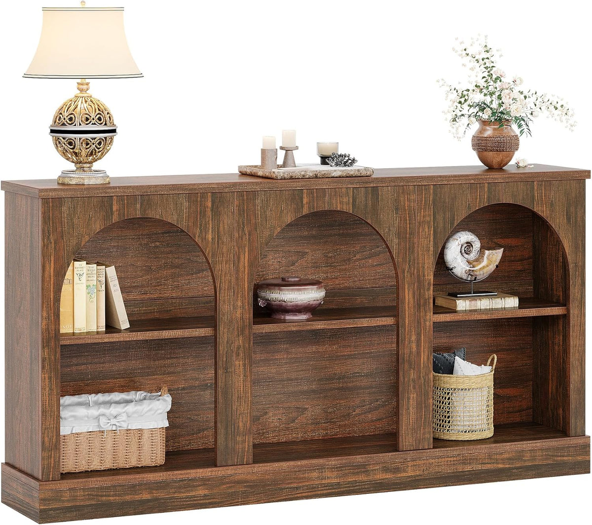 Tribesigns Farmhouse Console Table, 63-Inch Long 3 Tier Entryway Table with Storage, Wooden Rectangular Sofa Table Behind The Couch for Entrance, Hallway, Living Room, Dark Brown