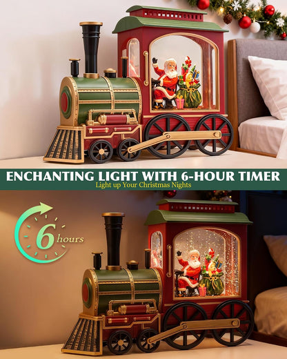 Extra Large Christmas Snow Globes Christmas Lantern, 10.24" Lighted Electric Snowglobes with 8 Songs 6H Timer Dual Power, Santa and Train Snowglobe Xmas Ornaments Snow Globe for Kids Adults Gifts