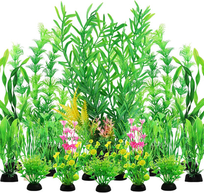 Fish Tank Plants, 20pcs Aquarium Decor Green Plants Artificial Aquarium Decorations Plant, Fish Tank Accessories for Household and Office Aquarium Simulation, Small to Large