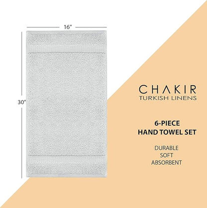 Chakir Turkish Linens | Hotel & Spa Quality 100% Cotton Premium Turkish Towels | Soft & Absorbent (6-Piece Hand Towels, Silver Gray)