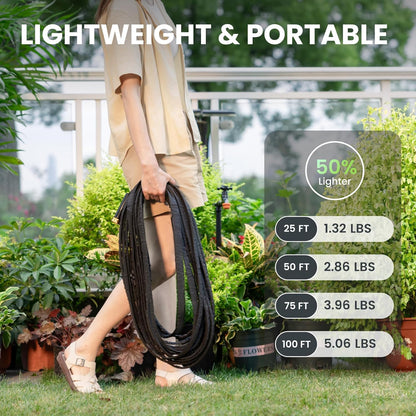 Giraffe Tools Garden Hose 100FT Lightweight Lay Flat Water Hose Kink Free Flexible Hose with 9 Spray Function Nozzle（Black）