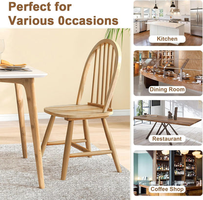 18" Oak Dining Chairs Set of 2, Wood Windsor Chair with Spindle Back for Country Farmhouse Kitchen Island