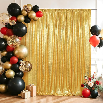 SquarePie Sequin Backdrop Curtain Not See Through Background for Wedding Party 5FT x 7FT Gold