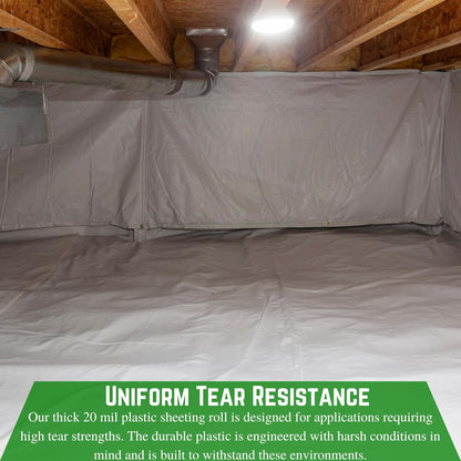 Farm Plastic Supply Crawl Space Vapor Barrier, 20 mil - Thick Plastic Sheeting, Drop Cloth Moisture Barrier for Crawl Space Encapsulation, Heavy Duty Polyethylene, Black & White Panda Film (18' x 10')