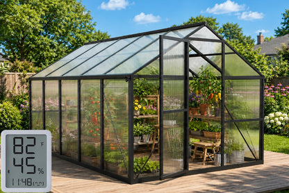 8X10FT Enhanced Aluminum Walk-in Greenhouse for Outdoors with Thermometer