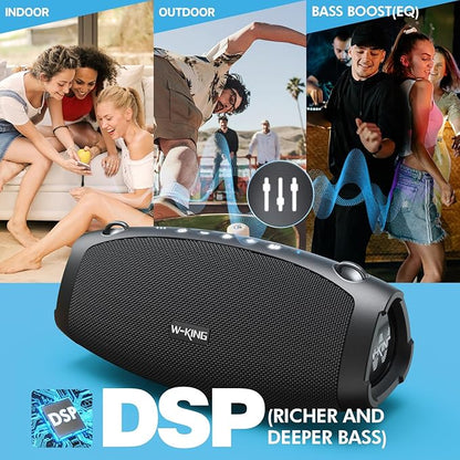 W-KING 120W Max Portable Speakers Bluetooth Wireless, IPX6 Waterproof Loud Bluetooth Speaker Boombox, Triple Passive Radiator/Subwoofer*2-70W Deep Bass/DSP/2 Pairing/42H/EQ/Party Large Outdoor Speaker