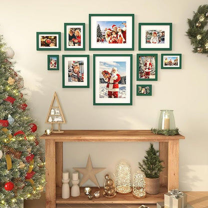 KINLINK 8x10 Picture Frame Green, Solid Wood Frames with Acrylic Plexiglass for Pictures 4x6/5x7 with Mat or 8x10 without Mat, Tabletop and Wall Display Photo Frame, Set of 4