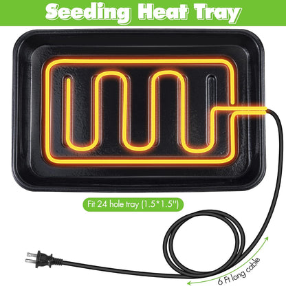 Saillong Seed Starter Tray with T8 Grow Light, Seedling Heat Tray with 15'' x 8.2'' Adjustable Height Humidity Domes, Plant Germination Propagation Kit for Planting Seeds, Mini Greenhouse Indoor