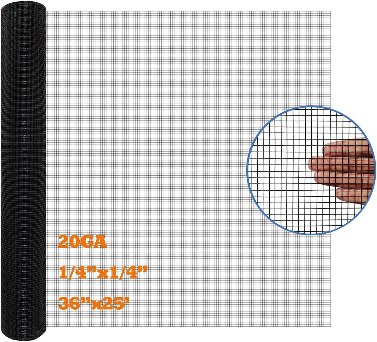 Black PVC Coated Hardware Cloth 36 Inch x 25 Foot -1/4 Inch x 1/4 Inch 20GA