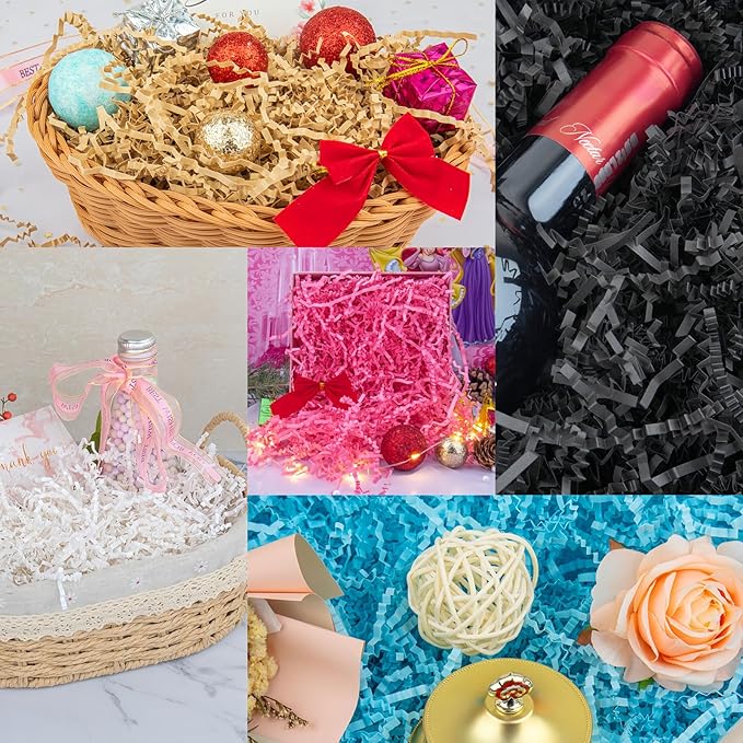 Caleihd Crinkle Cut Paper Shred Packing Grass Cushion Paper Streamer for Christmas Wedding Birthday Bridesmaid Engagement Craft Gift Boxes Bags Basket Filler Decoration 4.5oz Black