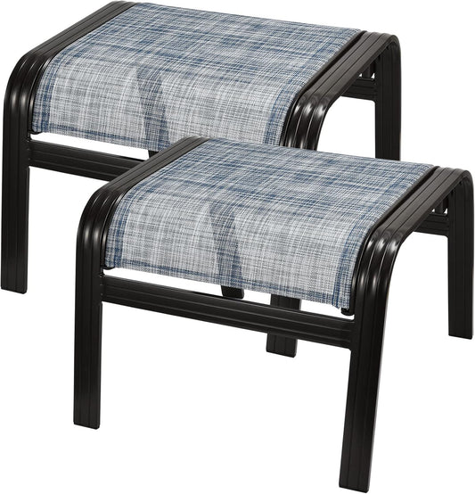 Outdoor Foot Stools Gift for Patio Ottoman Footrest Aluminum Portable Seat Wicker Furniture Stackable Dining Ottoman 2 Pack Blue