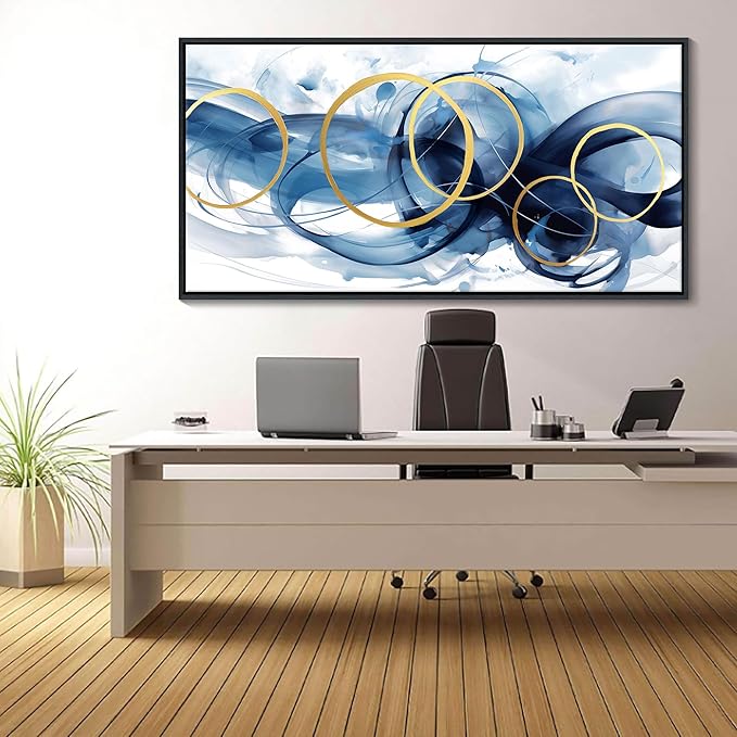 HKDGOKA Large Canvas Wall Art Decor Abstract Paintings for Living Room Framed Blue Bathroom Pictures Wall Decor 20x40 In Prefer Bedroom Farmhouse Dining Room Kitchen Restroom Gamer Room Decor