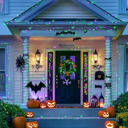 JMEXSUSS Purple and Green Halloween Lights, 132ft 400 LED Halloween Lights Plug in, String Light Indoor Outdoor for Yard Tree Porch Decor