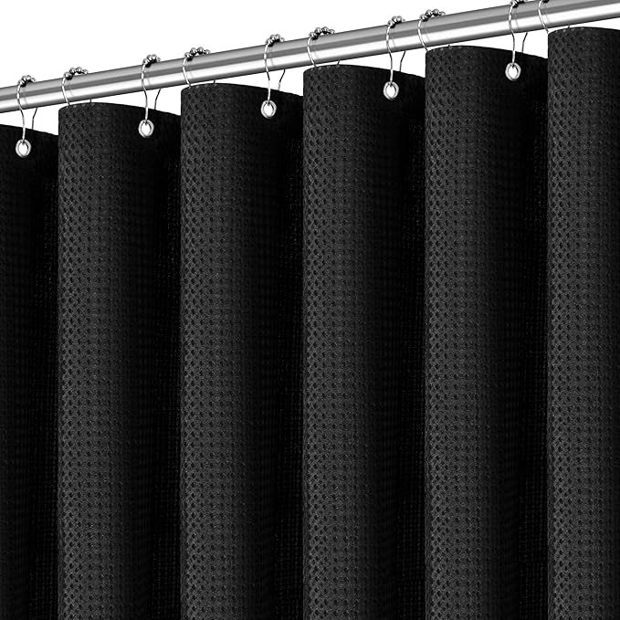 84 inch Long Waffle Textured Fabric Shower Curtains, 256GSM Heavy Duty Weighted Shower Curtains, Hotel Quality Luxury Polyester Bathroom Curtain with 12 Hooks, 72Wx84H