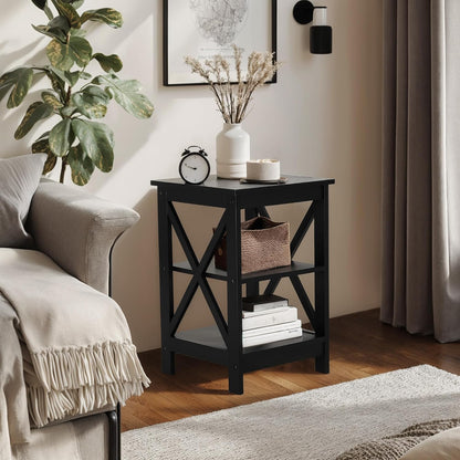 PHI VILLA Black End Table, Side Table for Living Room Set of 2, Nightstand/Bedside Table